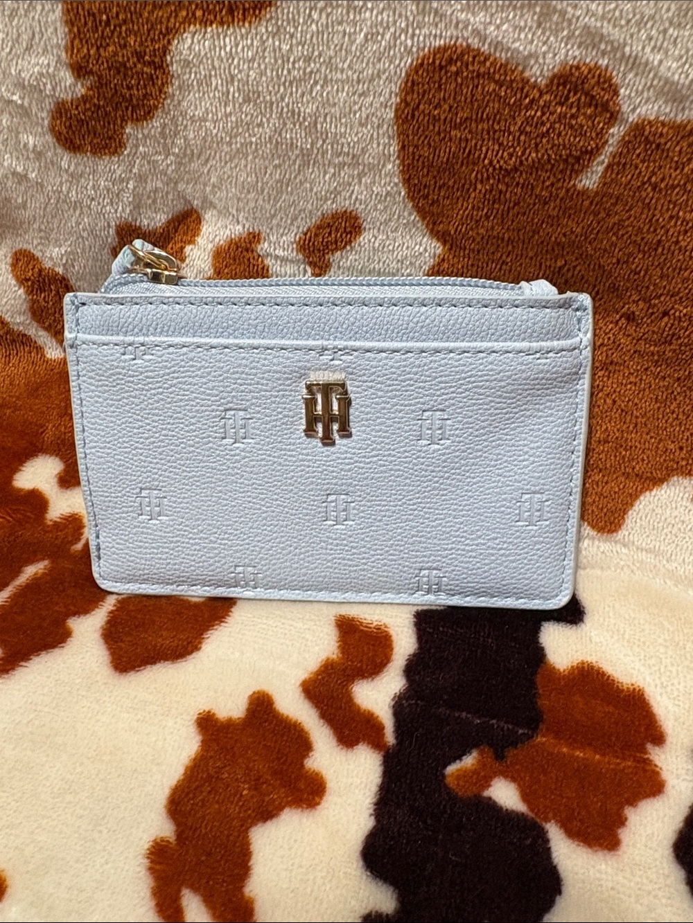 Tommy Hilfiger Pale Blue Embossed Card Wallet with Gold Logo